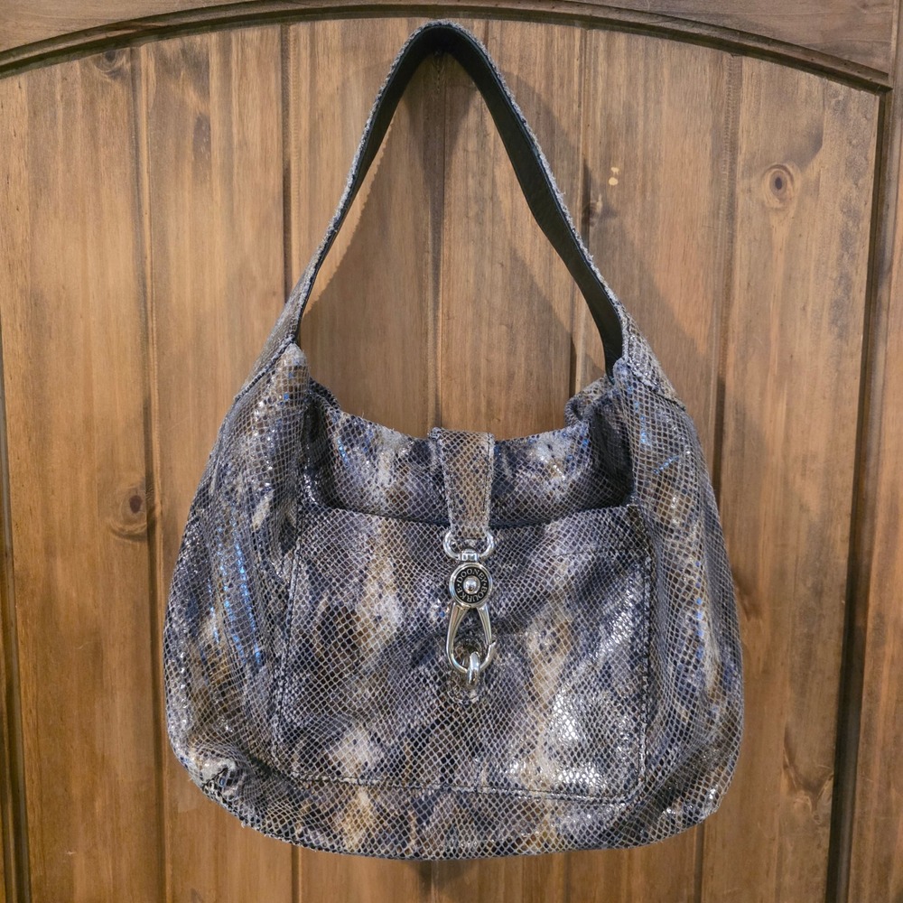 Dooney & Bourke Hobo Bag Womens Large Grey Snakeskin Embossed Leather Good